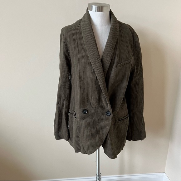 Free People Rowan Blazer Gauzy Cotton Army Green  17707 - Picture 6 of 12